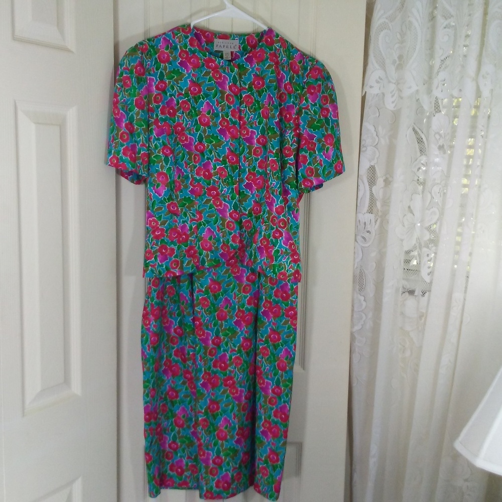 Adrianna Papell 100% Silk Floral 2 Pc Dress